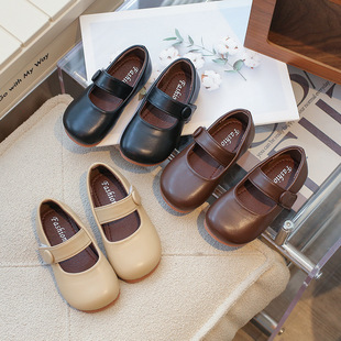 Girls' Korean Style Retro Mori Style Small Leather Shoes 2024 Spring and Autumn New Soft Bottom Velcro Princess Shoes Large Children's Single Shoes