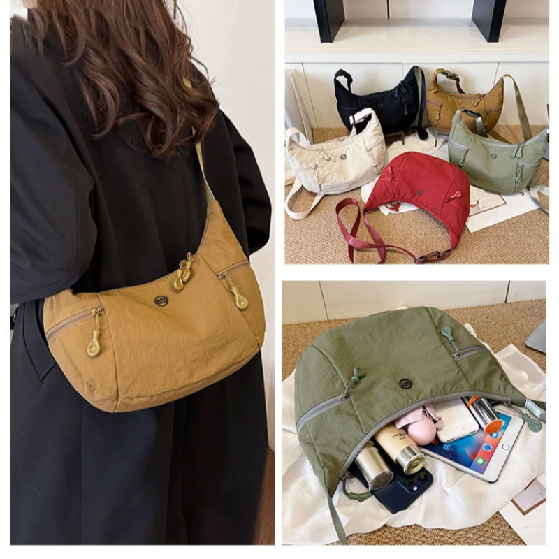 Japanese-Style Ultra-Light Waterproof Fabric Bag Unisex Versatile Shoulder Crossbody Bag Multifunctional Nylon Lightweight Large Capacity Horn Bag