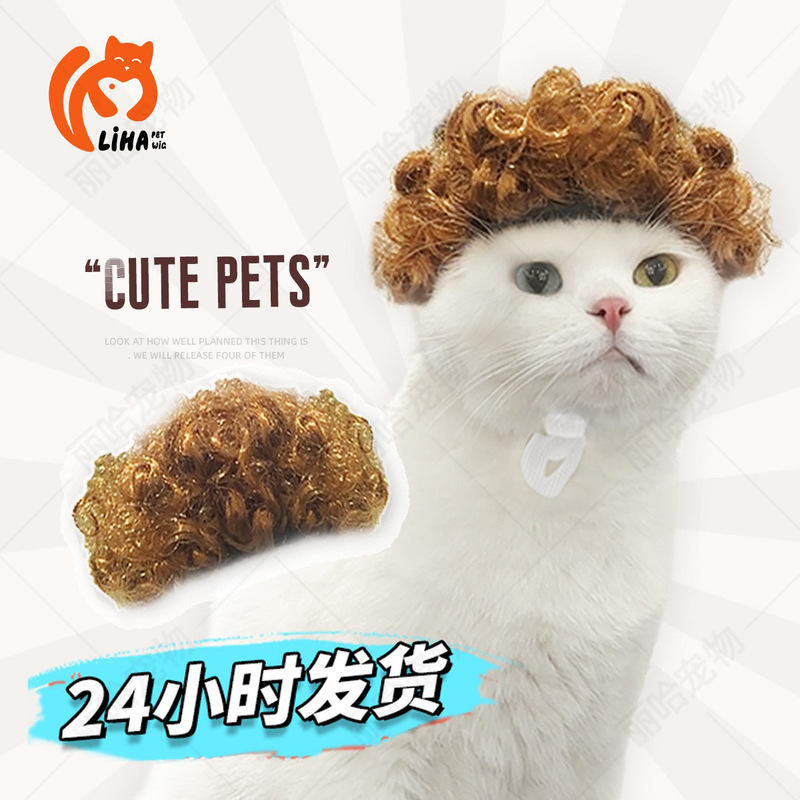 ペットかつら犬のかつら猫かつらペット用品祝日ペットアクセサリー茶色の小さな波爆発ヘッド|undefined
