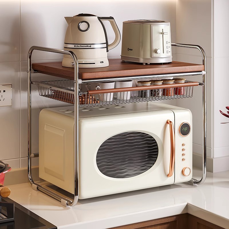 Estante para horno microondas de madera maciza de estilo antiguo, encimera de cocina, soporte para horno, almacenamiento multifuncional, estante de almacenamiento para olla arrocera