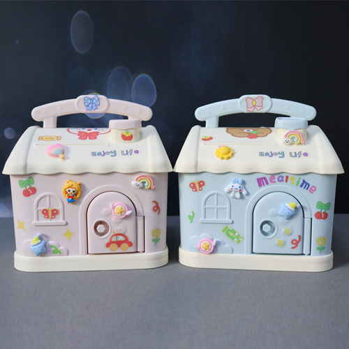 Cartoon Cute House Piggy Bank, Depositable and Withdrawable, Portable Resin Anti-Slip Gift Bank for Students and Children