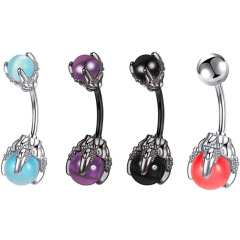 New Retro Dragon Claw Micro-embossed Crystal Ball Purple Stone Black Ghost Claw Navel Ring Navel Pin Shipped Instantly