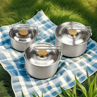 Cross-Border Outdoor Portable 304 Stainless Steel Soup Pot Multi-Functional Camping Style Removable Water Kettle Picnic Water Boiling Pot