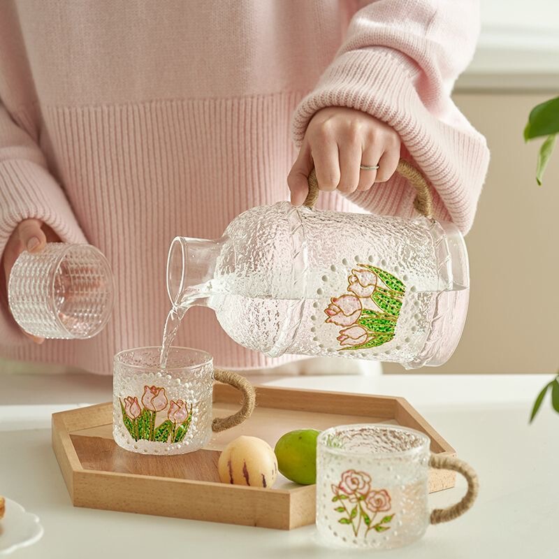 High color value cold water bottle glass high temperature explosion-proof cold water bottle cup set household water bottle large capacity teapot