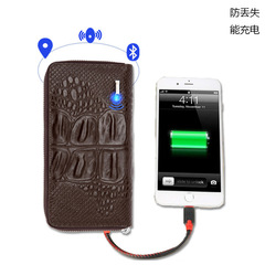 新型ブルートゥース紛失防止スマート充電財布本革ワニ紋長財布携帯電話充電宝モバイル電源
