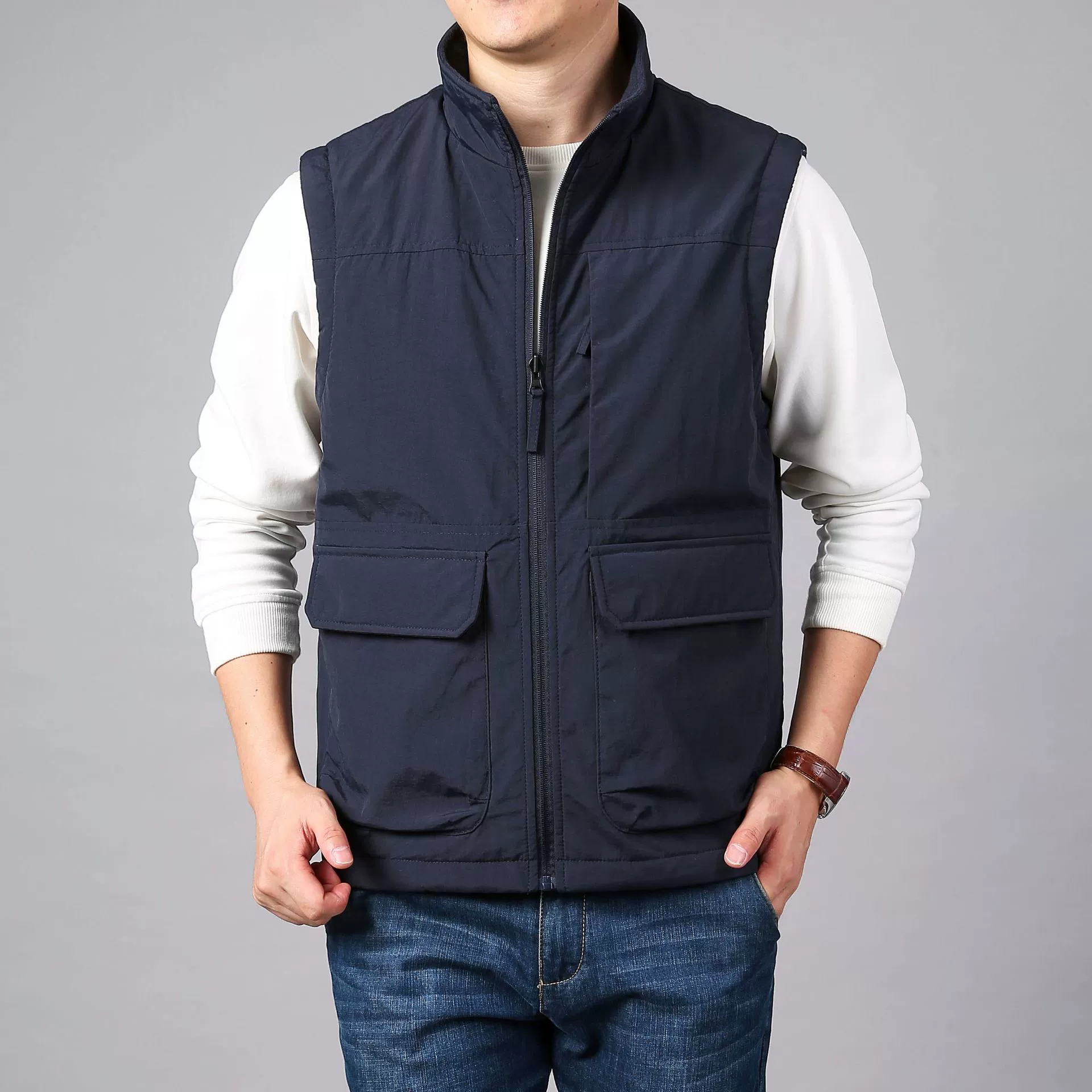 Двусторонний жилет мужской толстый жилет с воротником-стойкой может быть напечатан логотип, уличный жилет из Полярного флиса, двусторонний 8770