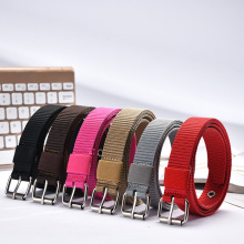 女士老式帆布铁丝扣皮带时尚休闲编织尼龙裤带简约牢固针扣腰带