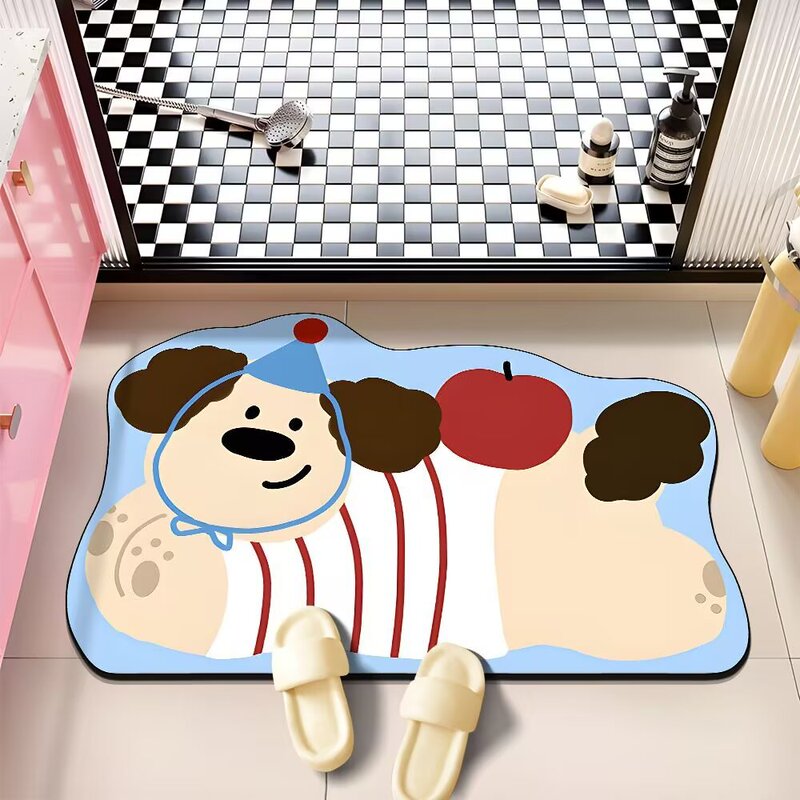 Cartoon Cute Painted Simple Style Small Animal Shaped Diatom Mud Mat Bathroom Toilet Water Absorbent Non-Slip Foot Mat