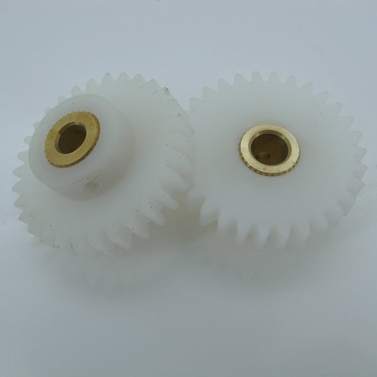 POM塑胶尼龙凸台直齿轮内孔耐磨铜套0.5模50齿孔5外径52