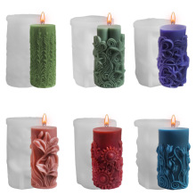 薰衣草太阳花柱香薰蜡烛硅胶模具 diy海星向日葵花朵圆柱石膏摆件