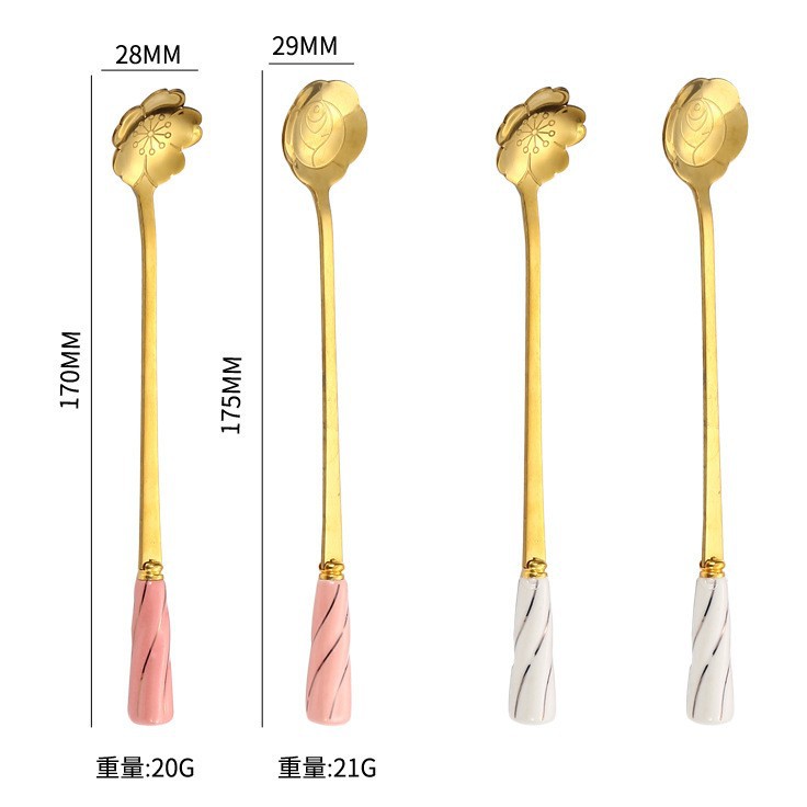 금도금 벚꽃 긴 얼음 숟가락