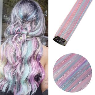 Cross-Border Laser Silk Ear-Hanging Dyed Hair Extensions Wig for Women with Long Hair One-Piece Colorful Wig Piece Seamless Wig Patch