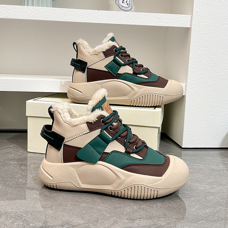 Scarpe alte da donna 2023 inverno nuovo cashmere abbinamenti caldi colori scarpe in cotone per studenti tutte abbinate scarpe Casual con piattaforma di marea_voghion.com