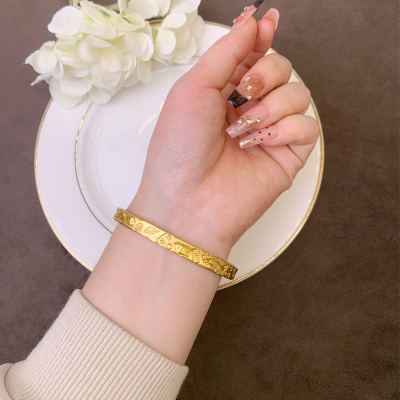 Guochao vietnamita pulsera de oro de arena antiguo tallado de la boca