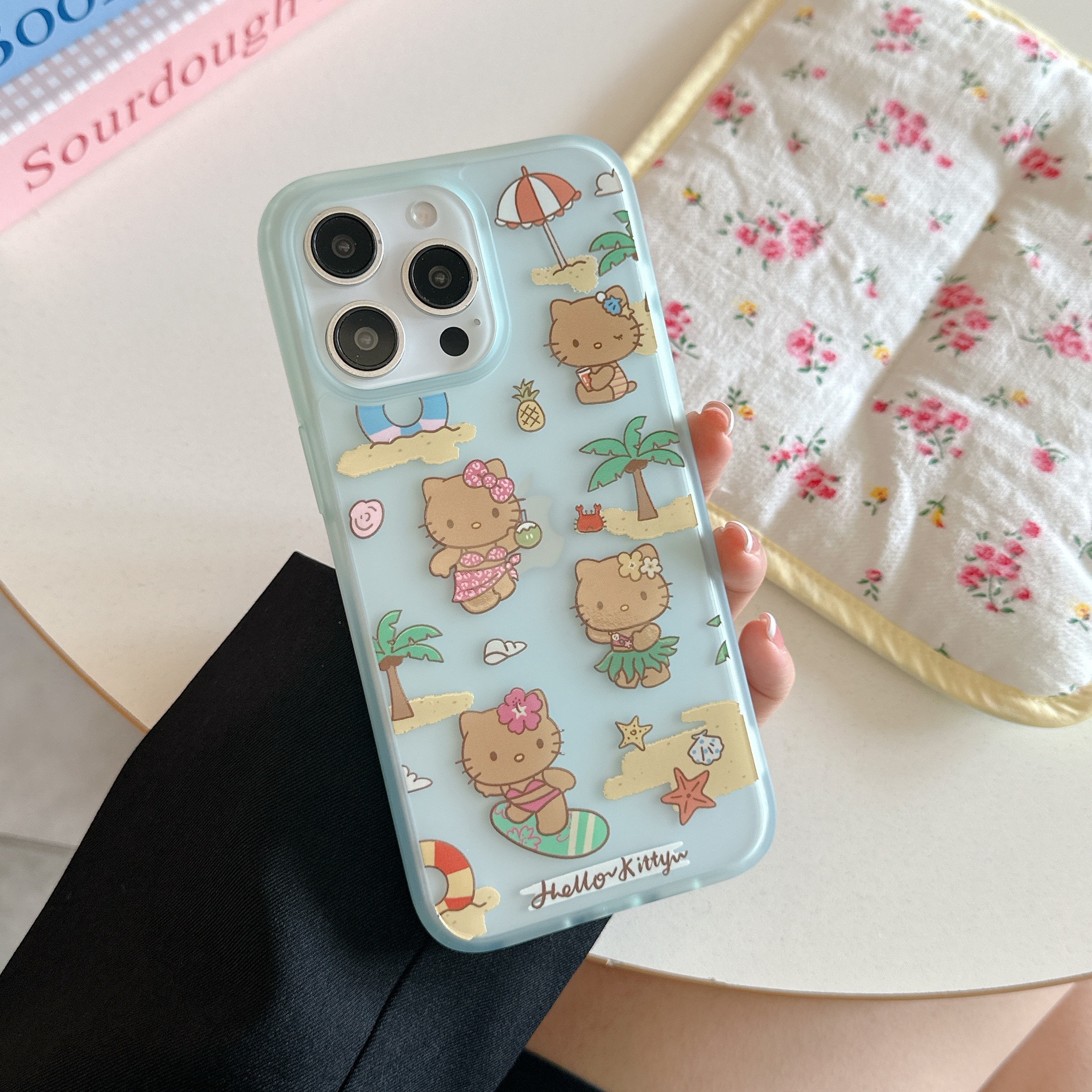 Verano fresco cuero negro KT gato para Apple 16ProMax funda para teléfono móvil 15Pro Coconut 14 pareja 15PM