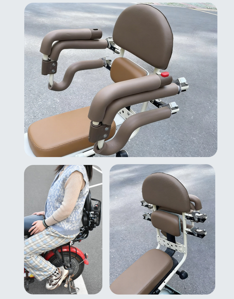Electric Scooter Child Seat with Rear Armrest and Guardrail, Foldable Safety Seat for Kids and Babies