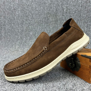 New Style Soft Bottom Soft Leather Frosted Casual Men's Shoes Flat All-match Lazy Slip-in Shoes Loafers Lightweight Loafers