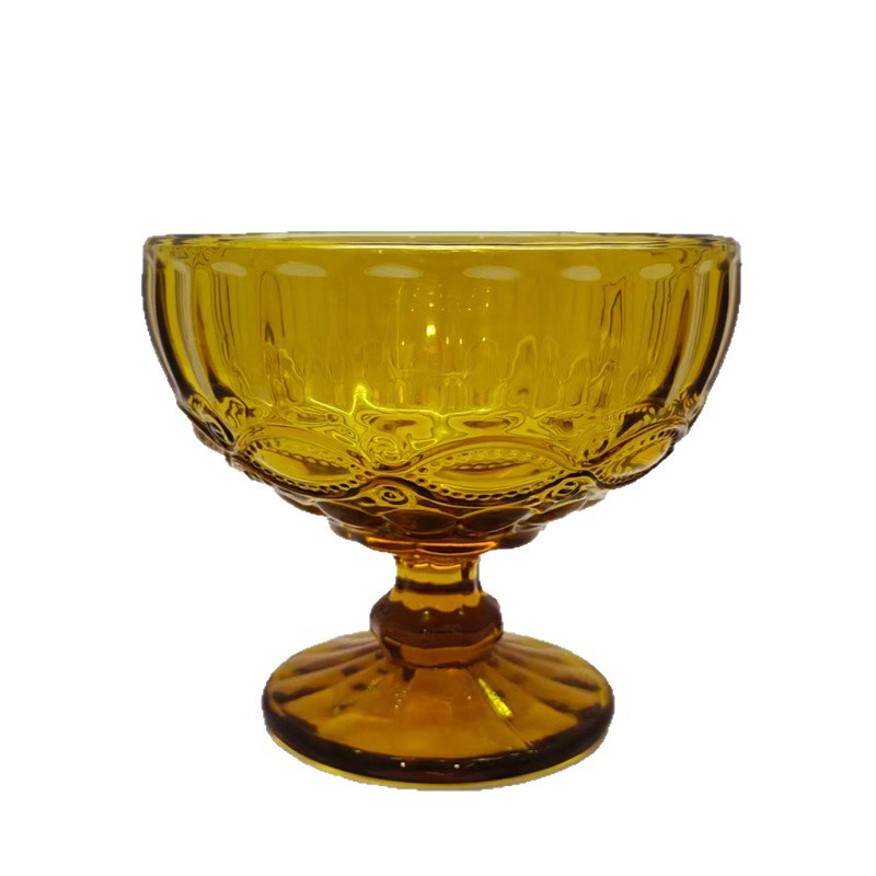 Fábrica al por mayor color europeo en relieve tazón de ensalada ámbar color primario taza de vidrio grueso batido taza de helado taza