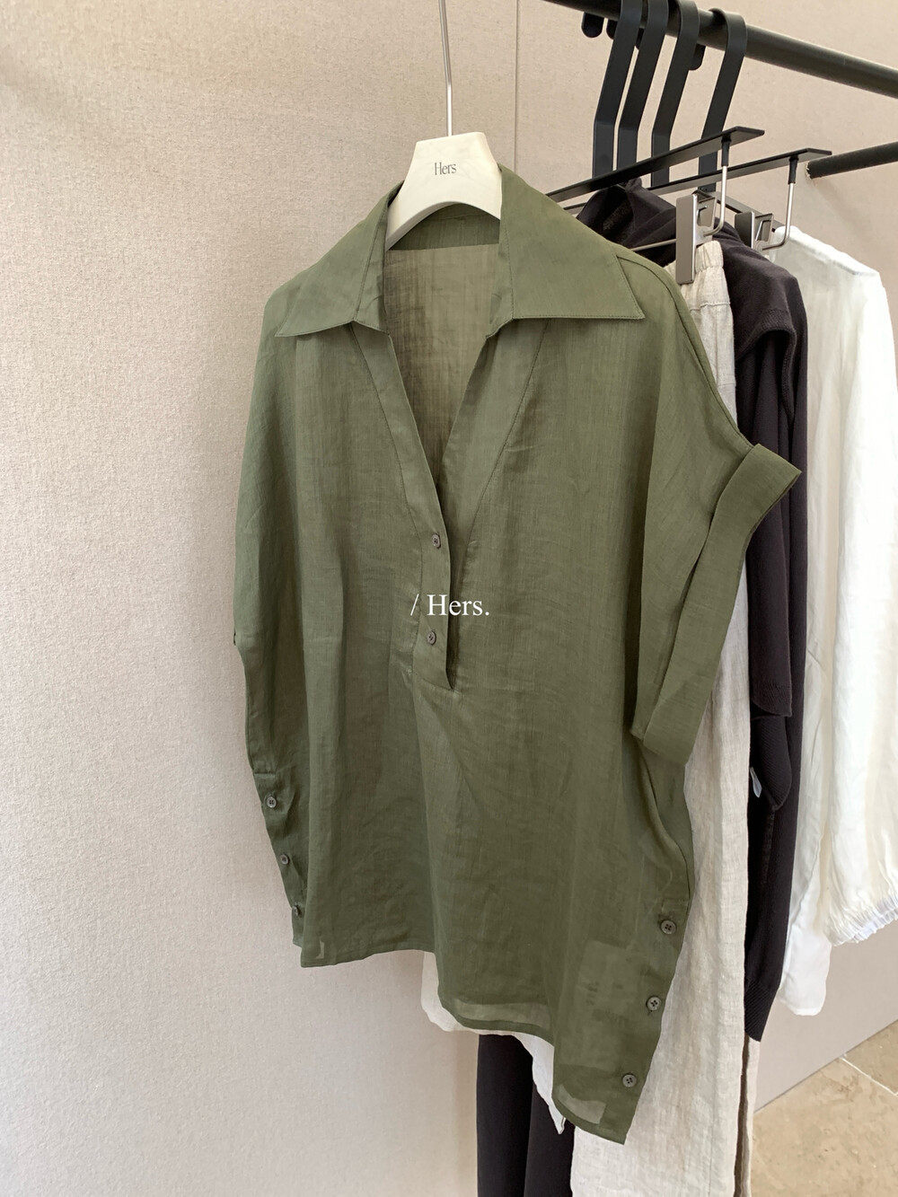 Áo sơ mi nữ linen tay ngắn cổ V phong cách Pháp — nghệ, màu hồng, màu trắng, màu mơ chi tiết 28
