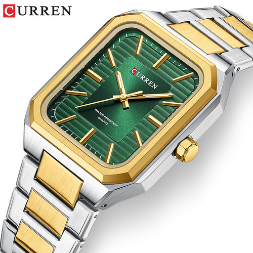 CURREN Square Watch 2024 New Model 8457, Simple and Casual Business Three-Hand Stainless Steel Men's Watch