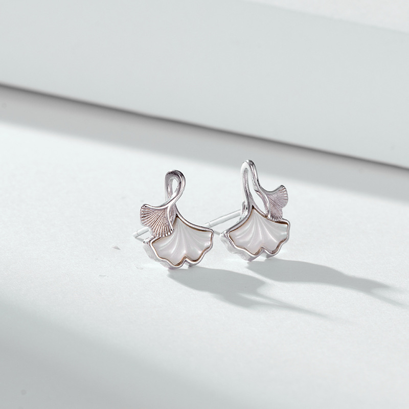 Ginkgo hoja 999 pendientes de plata esterlina para las mujeres verano 2023 nuevo diseño de nicho de alta calidad madre blanca pendientes de concha