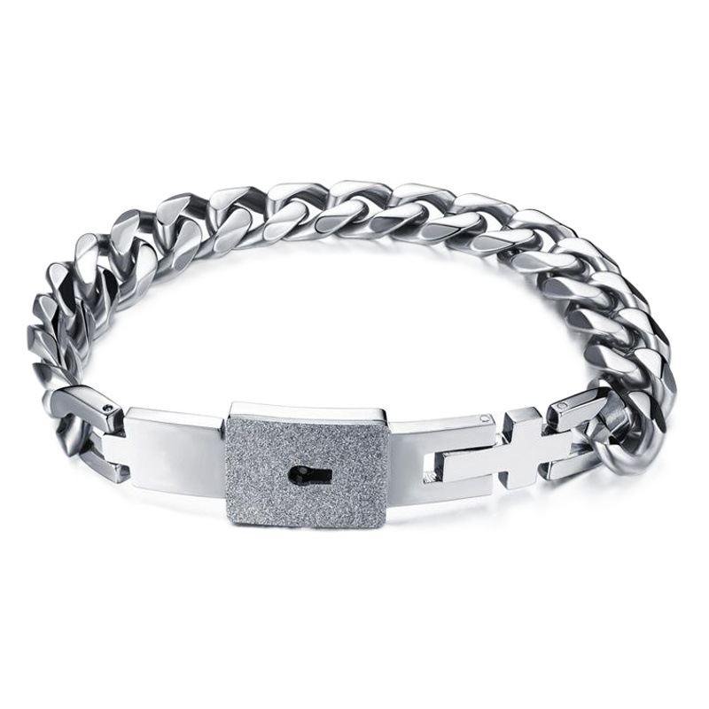Venta caliente transfronteriza pareja concéntrica cerradura titanio acero pulsera no-desvanecimiento moda letras Acero inoxidable clave pulsera al por mayor