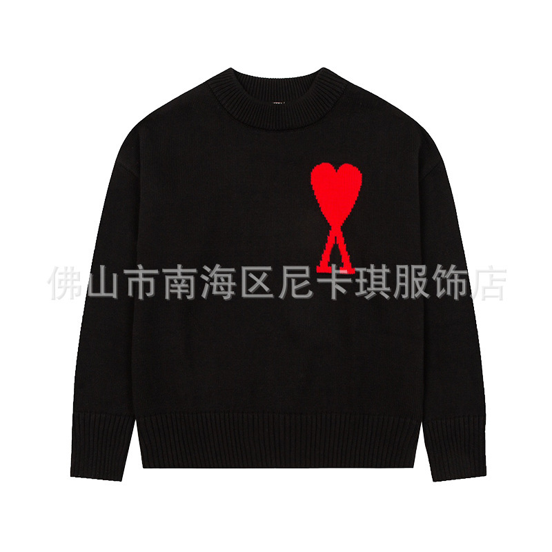 大注目！ ami セーター ラウンドネック ビッグラブ 25ss 新しいカップルルーズ長袖クロスボーダーウール女性のセーター|undefined