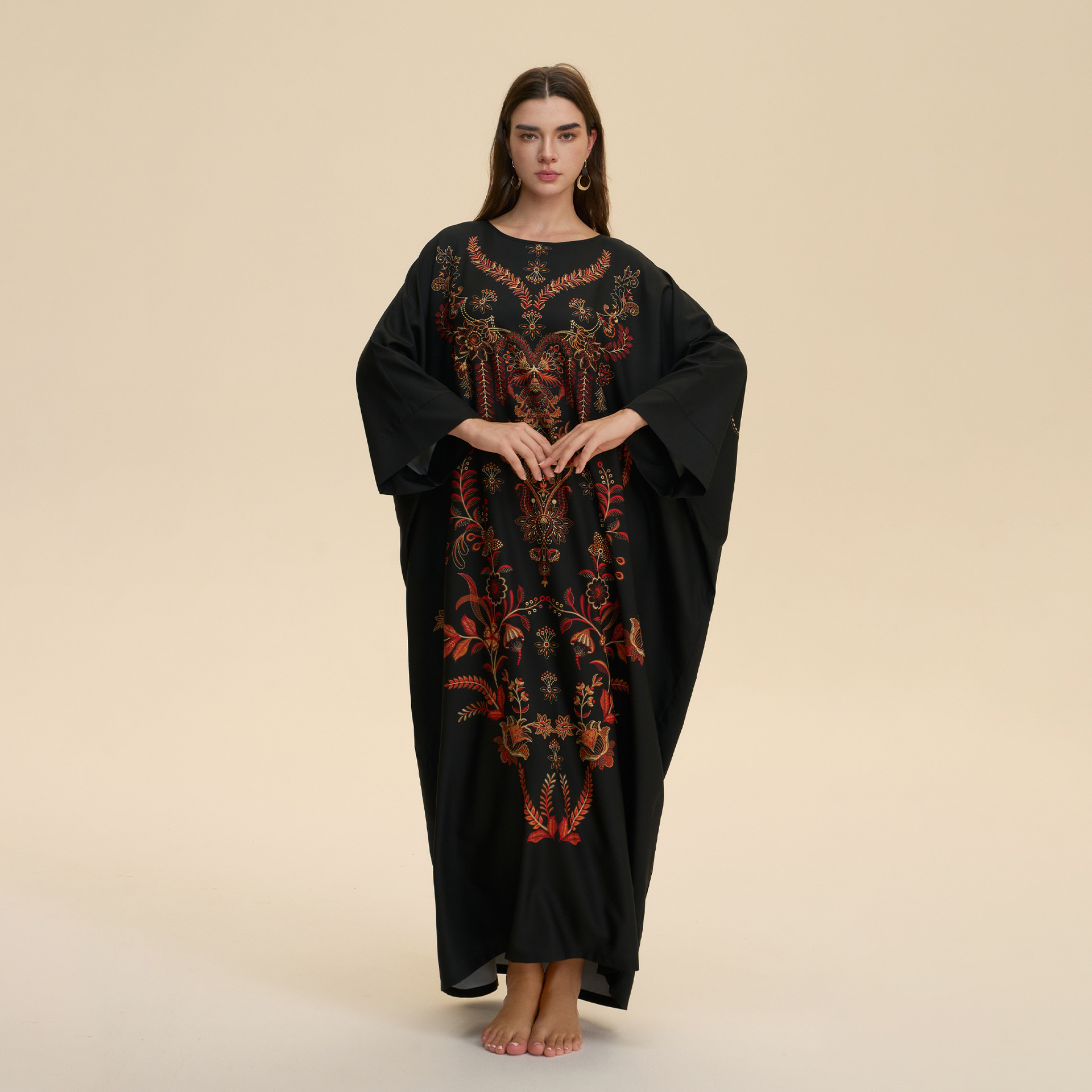Foreign Trade Cross-border Middle Eastern Robe, Four-way Stretch Pajamas For Women, Loose, Luxurious, Fashionable Print,_ecoleips.com