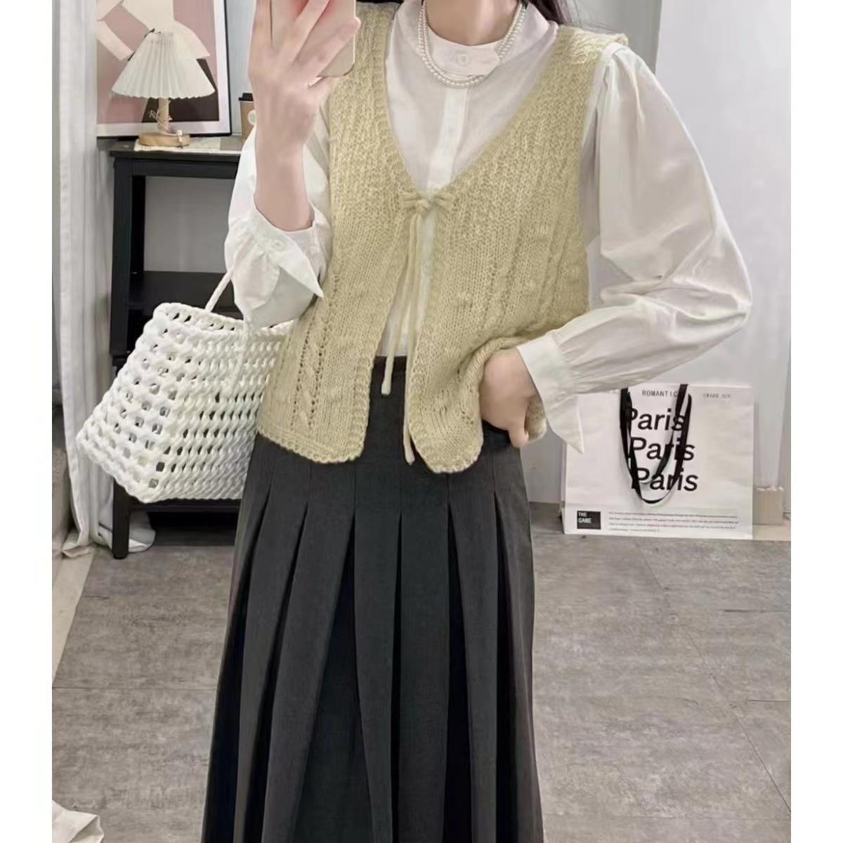 24 invierno Pu con chaleco de punto de torsión suave chaleco cardigan primavera y otoño versátil