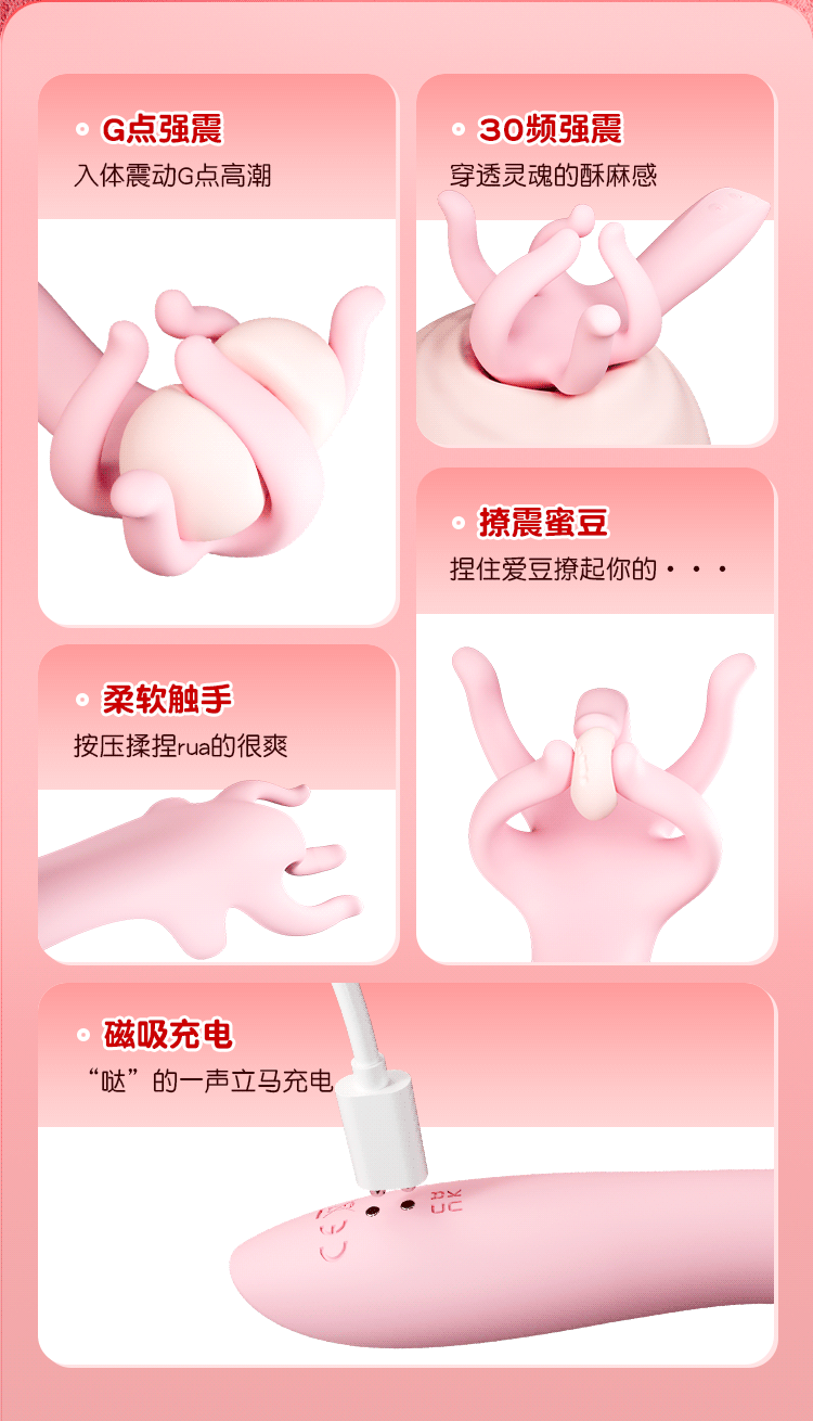 Antelope Five-Finger Vibrator Pink Silicone Wearable Egg with Variable-Frequency Vibration — detail image 2