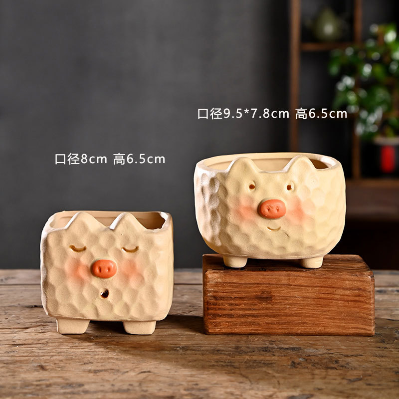 Pequeña caricatura, animal creativo, maceta carnosa, cerámica, arcilla especial para el hogar, maceta de control de raíces de cerámica gruesa, venta al por mayor