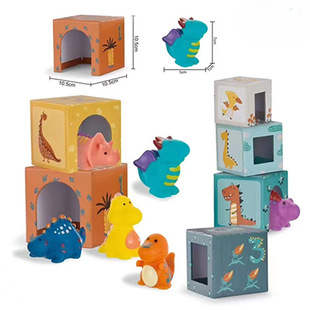 Cross-border soft rubber finger puppet animal nesting house shape cognitive matching house stacked children's farm educational toys