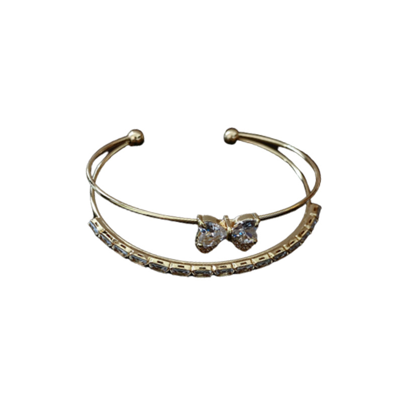 Zircon amor arco pulsera de doble capa ligera lujo fría viento versátil pulsera alta sensación fábrica de joyas de moda