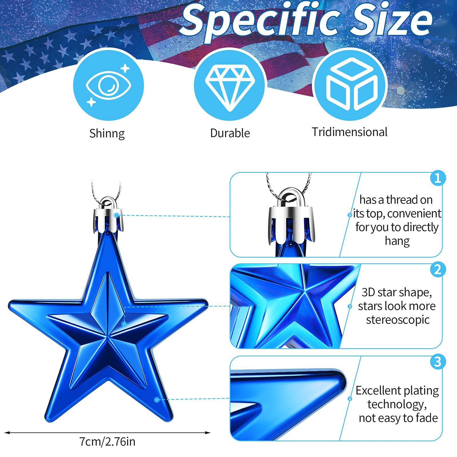 Transfronterizo especial para nosotros día nacional 7cm conjunto 6 color mezclado pentagrama estrella colgante decorativo de plástico