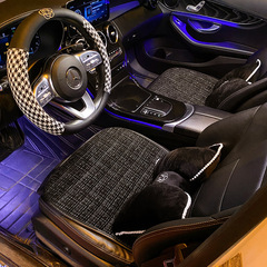 汽車坐墊四季通用夏季刺繡山茶花座椅通風座墊亞麻涼墊三件套女士