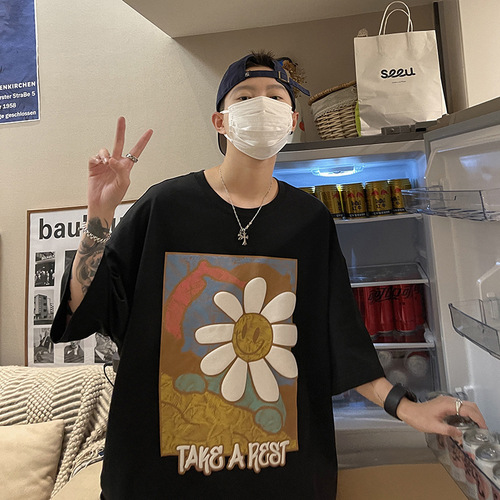 Men's Short Sleeve T-Shirt Summer Trend Brand Youth Japanese Retro Casual Versatile Loose Half-Sleeve T-Shirt