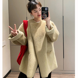 Mink velvet apricot casual loose simple fur one 2024 autumn and winter new imitation fur plush coat thickened