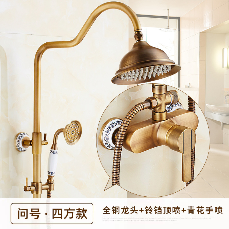跨境欧式仿古铜淋浴花洒套装家用卫生间增压喷头浴室可升降淋浴器|undefined