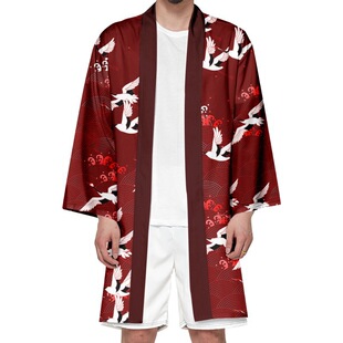 Cross-border foreign trade new animal crane flower surrounding 3D printing leisure long kimono cape coat summer