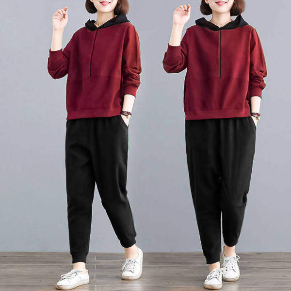 Casual Sports suit Women's Loose New Hooded Fashion plus size Spring and Autumn Sweatshirt Running Wear Two-piece Set