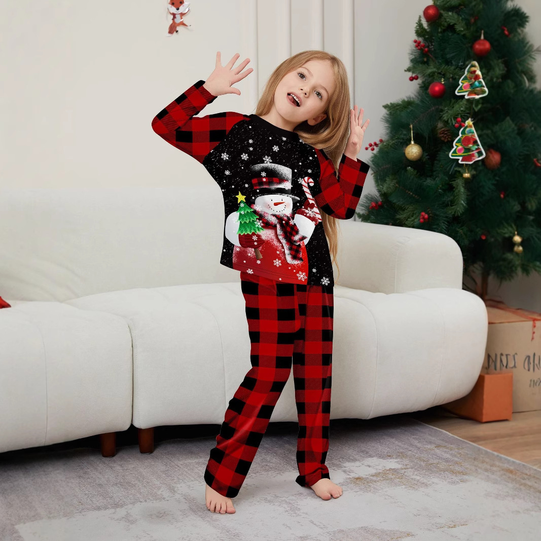 Christmas snowman candy cane snowflake Christmas family suit printed homewear sleep_voghion.com