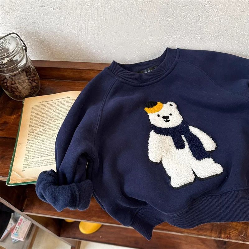 Suéter de terciopelo para niños coreanos, niños y niñas, otoño e invierno, camisa de fondo casual, lindo top de dibujos animados tridimensional, versión coreana
