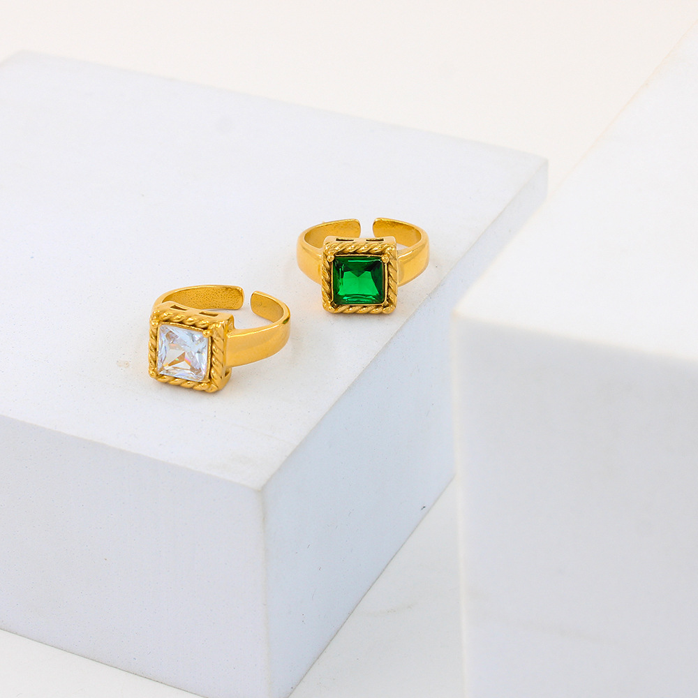 1 Piece Fashion Square Titanium Steel Plating Inlay Zircon Womenu0027S Open Ring