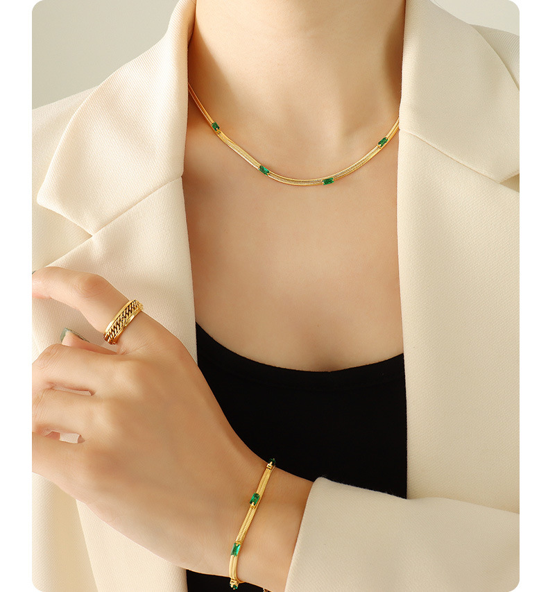 fashion retro snake bone chain zircon titanium steel necklace bracelet