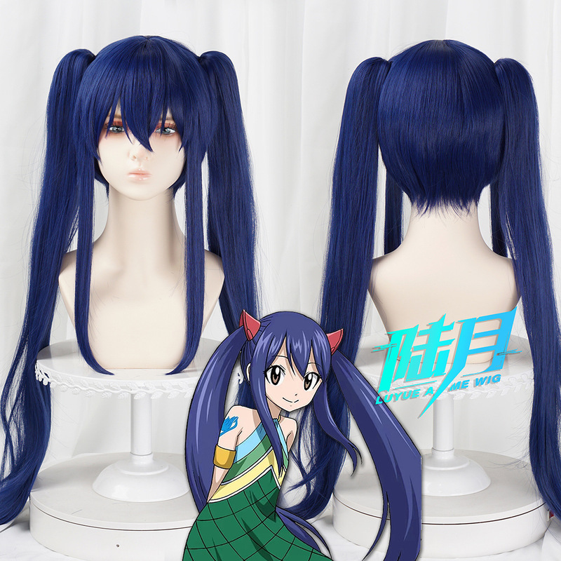 [Luyue] Fairy Tail Wendy Royal Blue Scalp Top Tiger Mouth Clip Double Ponytail Cos Wig