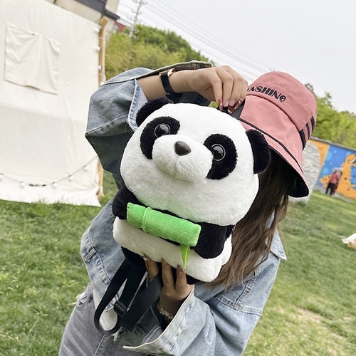 可爱isn熊猫手提包包少女超萌百搭毛绒包卡通毛绒单肩小挎包批发
