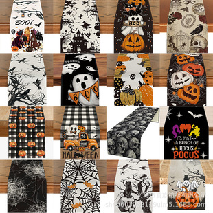 Cross-Border New Halloween Hot Skeleton Pumpkin Ghost Spider Kitchen Table Flag Dining Table Indoor and Outdoor Family Party
