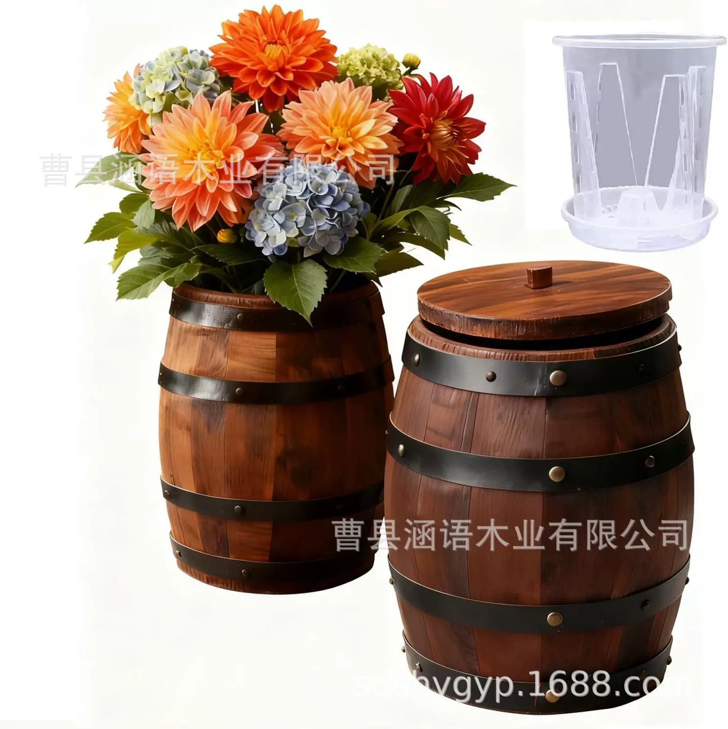 木质酒桶造型花盆啤酒桶橡木桶红酒桶装饰摆件酒吧婚庆摄影道具
