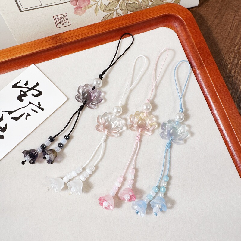 Clear Lotus Lily of the Valley National Style Lotus Beaded Phone Chain Keychain Bag Pendant Exquisite Jewelry Gift for Women Clear Lotus Lily of the Valley National Style Lotus Beaded Phone Chain Keychain Bag Pendant Exquisite Jewelry Gift for Women