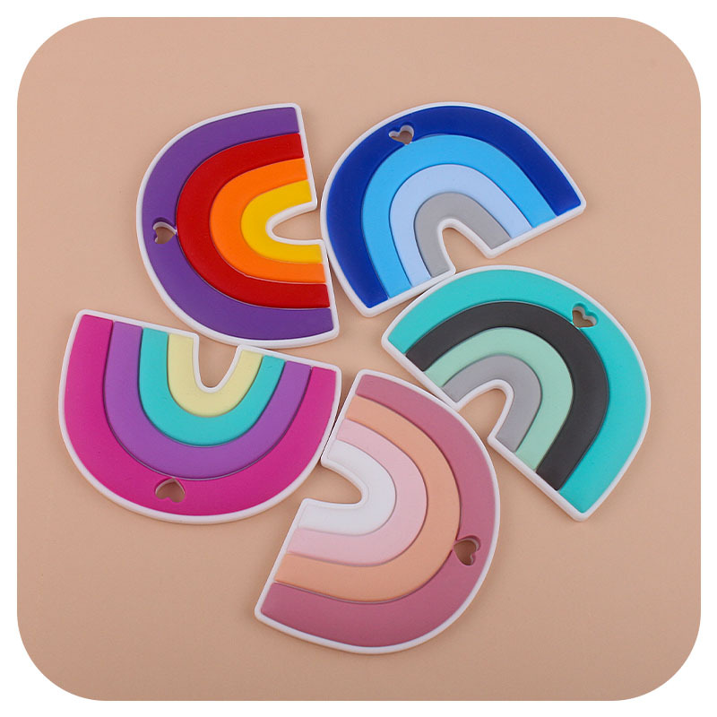 Bebé de dibujos animados de silicona Arco Iris teether stick juguete bebé entrenamiento dientes molienda juguete teether